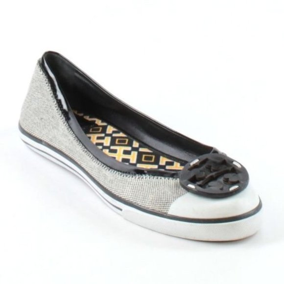 ISO: Tory Burch Canvas Flats | Sneaker Flats with Patten Leather Logo 10.5 / 11 - Picture 1 of 4